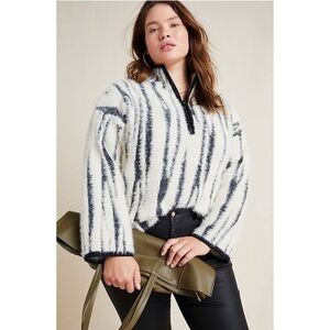 Anthropologie Cindy Eyelash Zebra Animal Print Half-Zip Sweater size sma…